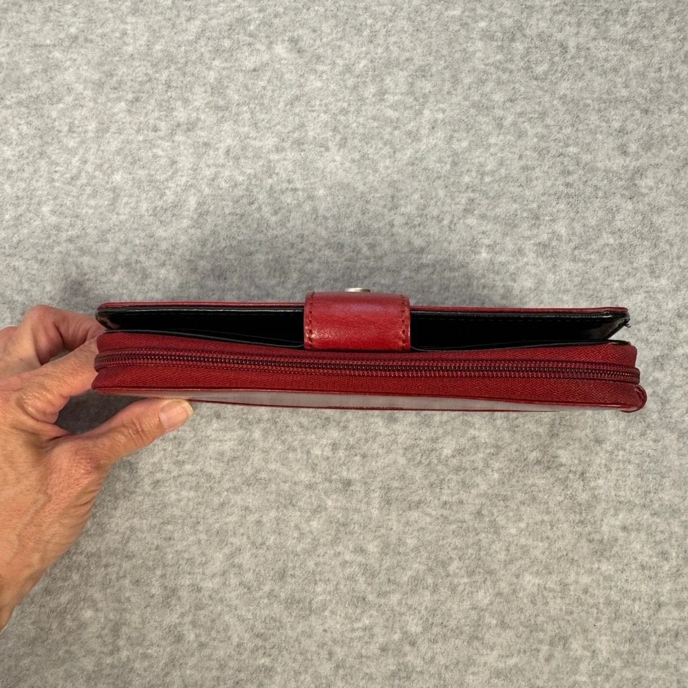 Genuine Leather Red Clutch Wallet 8x4 in Organizer Zipper Back Currency Pocket